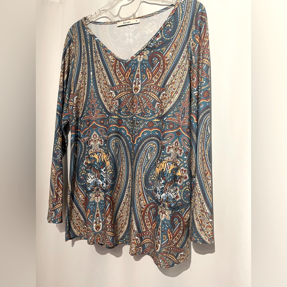 Light blue paisley blouse. Size medium